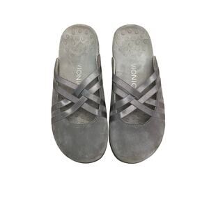 Vionic Claire Gray Suede Slide Sandals Orthotic Comfort Women’s 6 Travel Walking